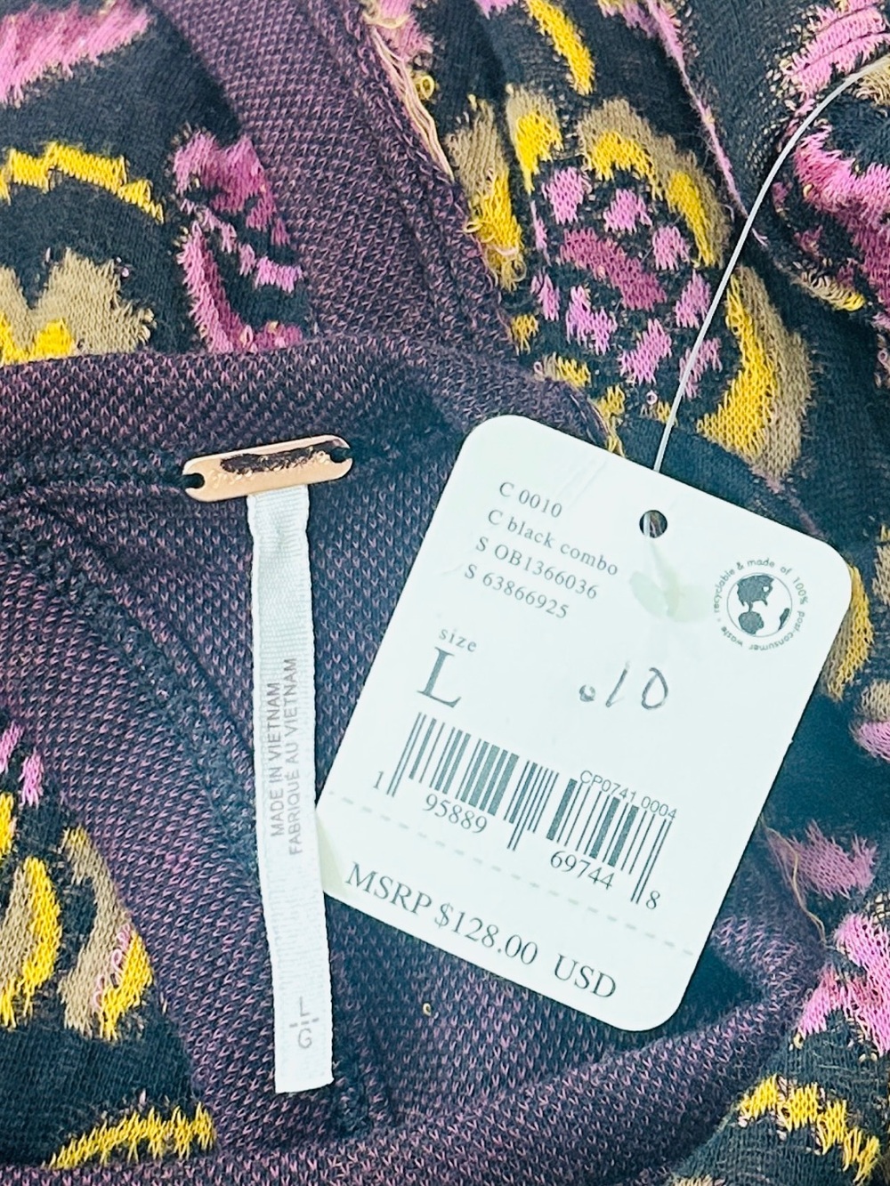 Free People Purple No Ordinary Top Floral Jacquard Cropped Cut Out Back Sweater - Picture 7 of 10
